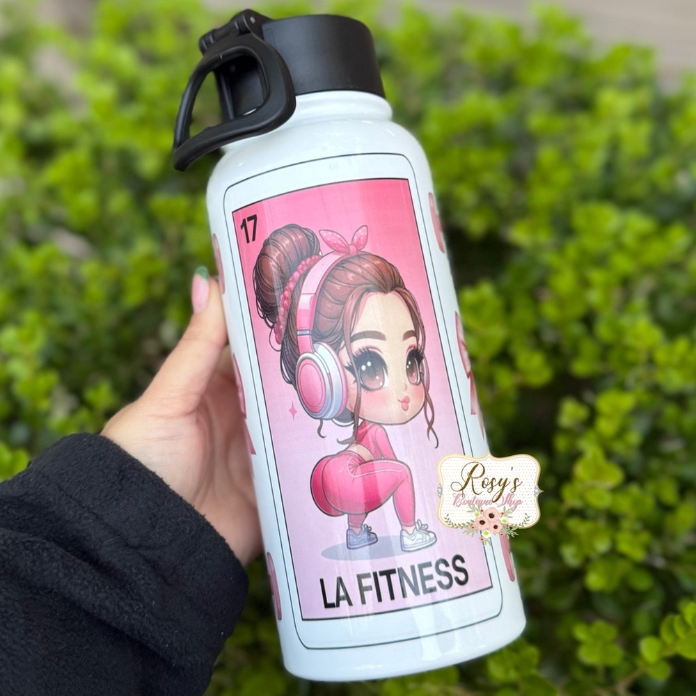 LA Fitness 32oz Water Bottle with Cute Cartoon Design